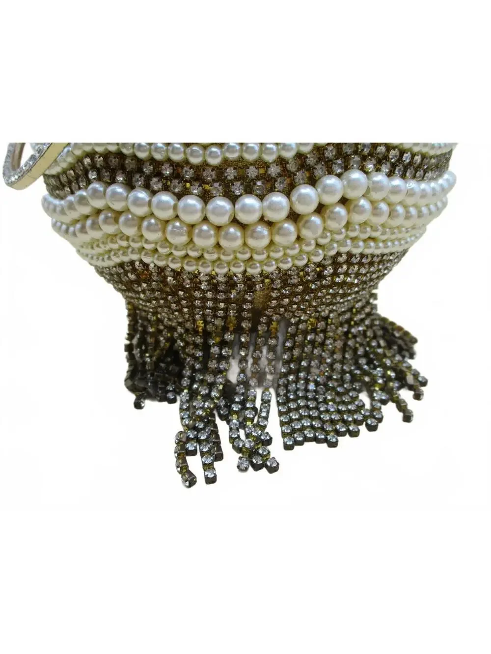 Vintage Pearl Cage Spherical Evening Bag Tassel Fringe Clutch Flawed